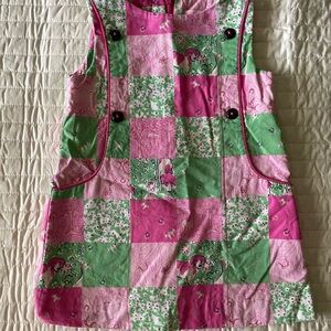 Lilly Pulitzer Pink and Green Patchwork Dress - Beagle and Horses print - 2T